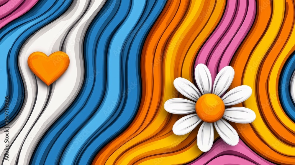 Poster a colorful background with a heart and a flower