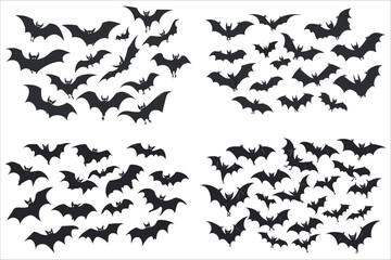 Halloween bat silhouettes, Halloween flying bat silhouettes, Happy holiday Halloween bat silhouettes, Happy Halloween bats flying in the sky