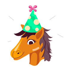 A flat style sticker of horse birthday cap 