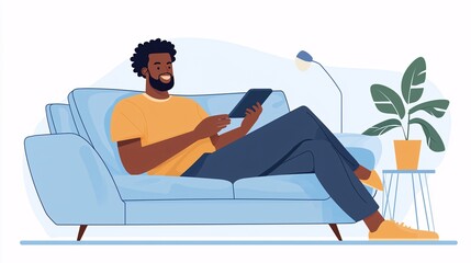 Comfortable Learning Environment Person Engaged with Smartphone App in Bright Living Room