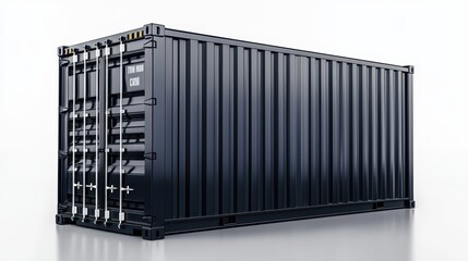 Black Cargo Shipping Container Isolated on White Background