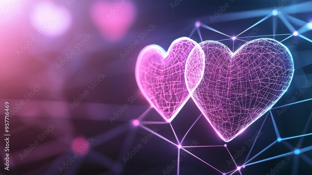 Poster two hearts are connected by a web of lines