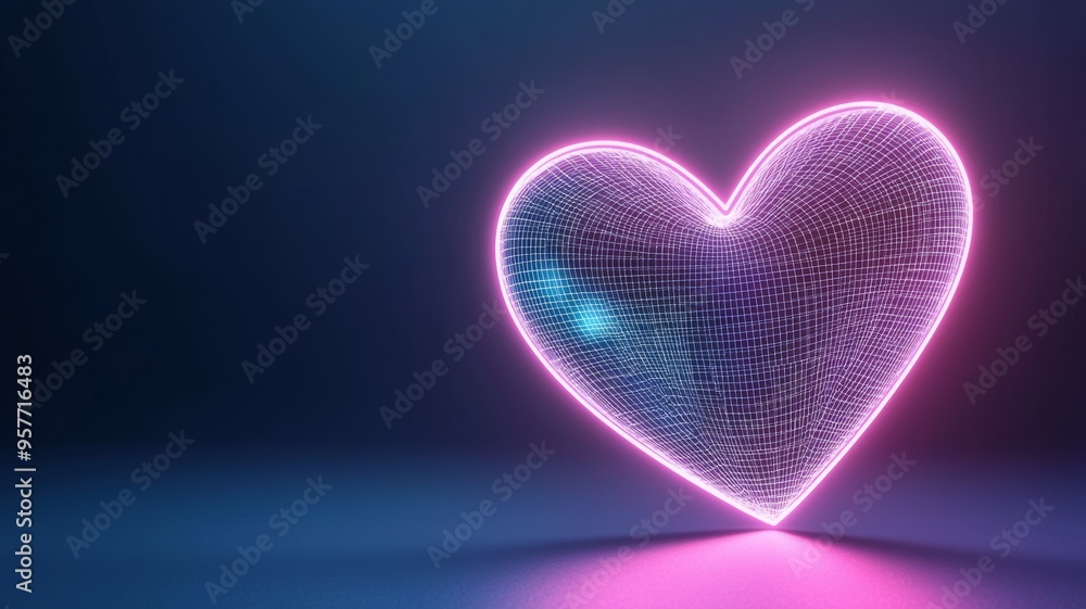 Poster a heart made of computer code is lit up in a dark room