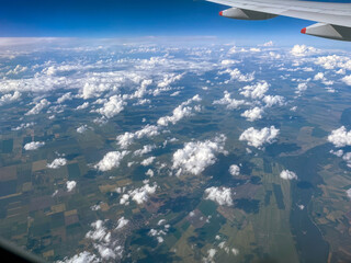 High-Altitude Aerial View of Austrian Farmland and Cloud Shadows