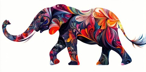 Fototapeta premium Abstract Elephant Silhouette with Colorful Floral Patterns