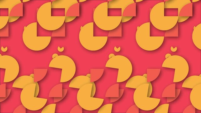 Seamless Unlimited Loopable Abstract Yellow Orange and Outrageous Orange Color Three-Quarter Circle On A Tart Orange Color Background