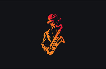 Fototapeta premium Man saxophone logo vector icon illustration.