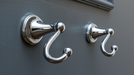 Robe Hook: A discreet brushed nickel hook mounted on the back of the bathroom door, designed for practical use in hanging bathrobes or towels.
