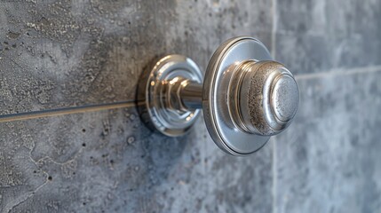 Robe Hook: A simple yet stylish brushed nickel hook mounted on the bathroom door, designed to hold your bathrobe or towel effortlessly.
