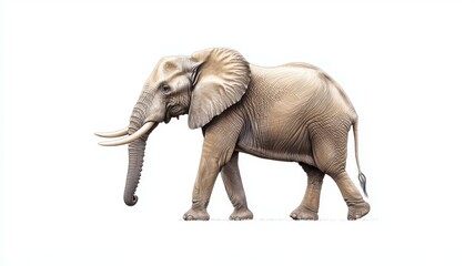 Obraz premium A large elephant is walking across a white background