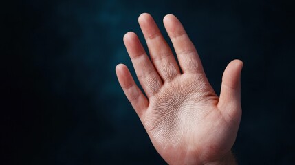 A close-up image of an open hand against a dark background, showcasing the intricate details of the palm and fingers.