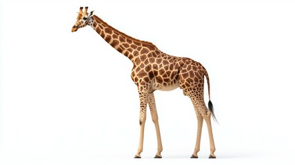 Naklejka premium A giraffe standing on a white background