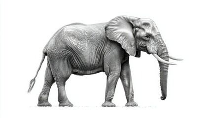 Obraz premium A large elephant is walking across a white background