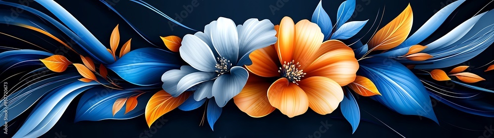 Poster illuminated elegance: modern abstract floral patterns in sharp focus