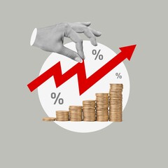 Increase, red arrow up, investment growth