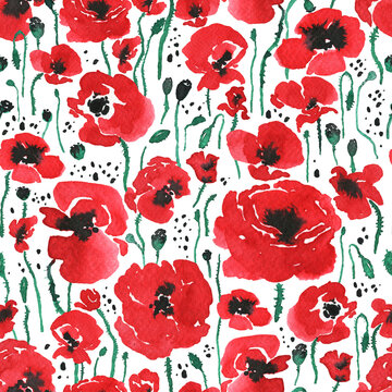 Seamless pattern with poppies