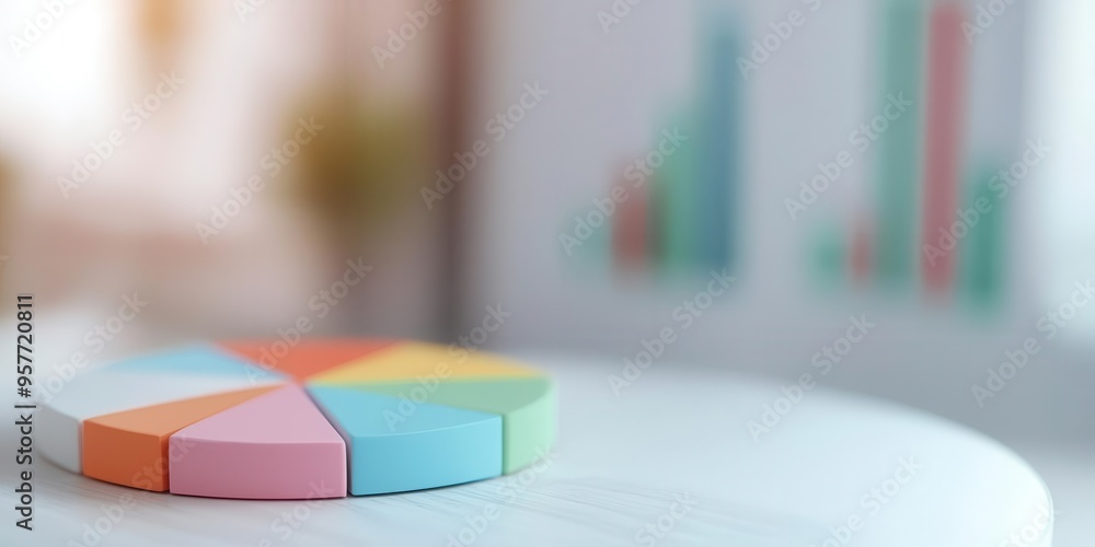 Poster strategic business plan with pie chart and key performance indicators, company direction concept wit