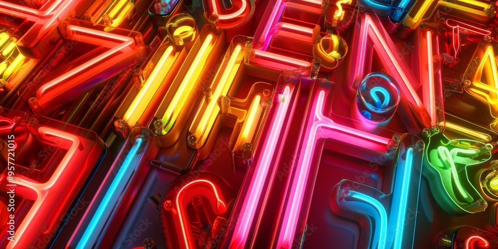 Poster neon lights spelling out open in a storefront window at night, inviting customers into a lively urba