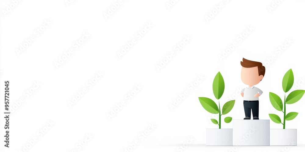Poster business plan presentation with projector and charts, showcasing company vision with empty space for