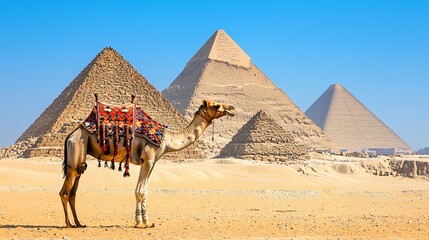 Camel Standing Before the Pyramids of Giza