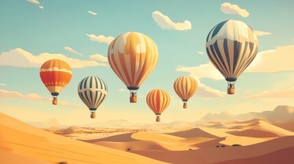 Fototapeta premium Serene Harmony: Balancing Balloons and Desert Elements in a Tranquil Composition