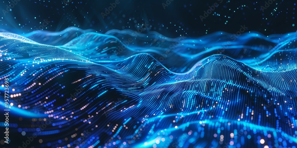 Poster Futuristic machine learning and AI technology concept with digital data flow on abstract background