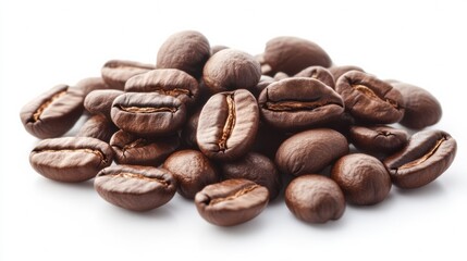 Isolated pile of coffee beans on a white background