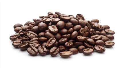 Pile of coffee beans isolated on a white background
