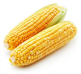 Two fresh yellow corn cobs isolated on a white background