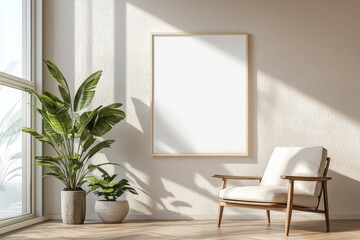 Poster Frame in Beige minimalist living room interior created with generative AI