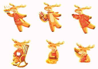 Cute deer in cozy autumn illustration