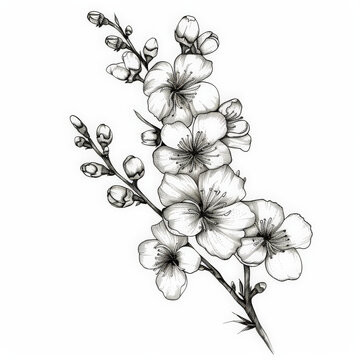 flower, cherry, Japan, floral, vector, nature, illustration, pattern, plant, drawing, leaf, art, vintage, decoration, sketch, branch, design, flowers, blossom, summer, spring, black, rose, garden, bea