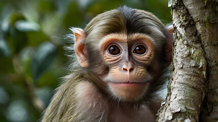 a smiling monkey front of the camera