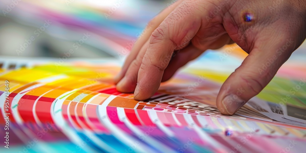Leinwandbilder close-up of a designer's hand selecting color schemes and typography for a website project
