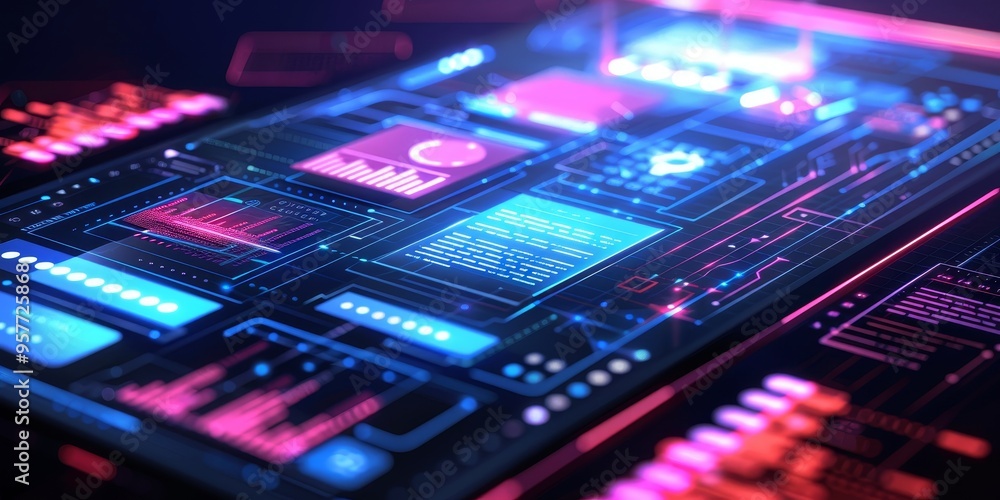 Poster Mobile app wireframe on a digital tablet, showcasing intuitive navigation and user-friendly interface design