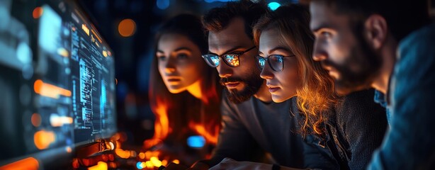 Obraz premium Group of multinational professionals collaborating on digital technology and system engineering projects