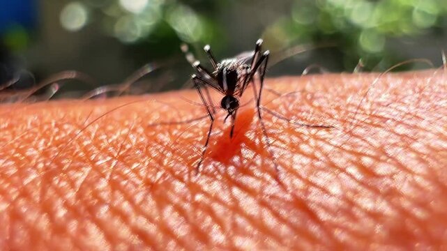 Mosquito bites human skin 