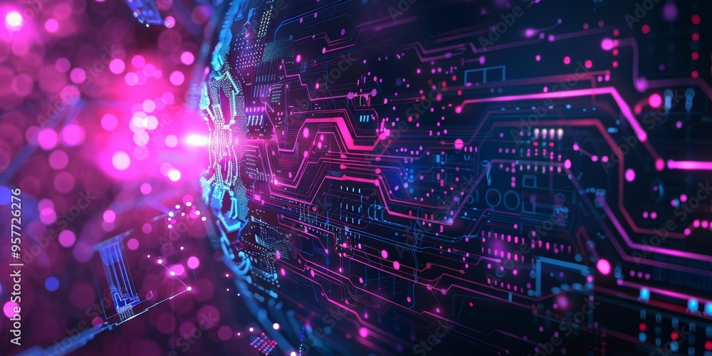 Poster Machine learning and artificial intelligence technology with digital data processing concept on abstract background