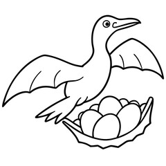 Pterodactyl flying over a nest of eggs