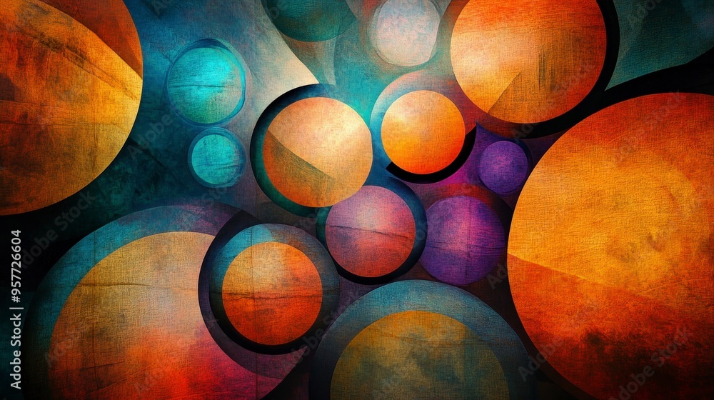 Poster Abstract Geometric Sphere Arrangement with Varying Sizes and Colors for Balanced Background