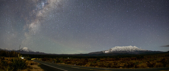 Milky Way over snow-capped Mount Ngauruhoe and Mount Ruapehu