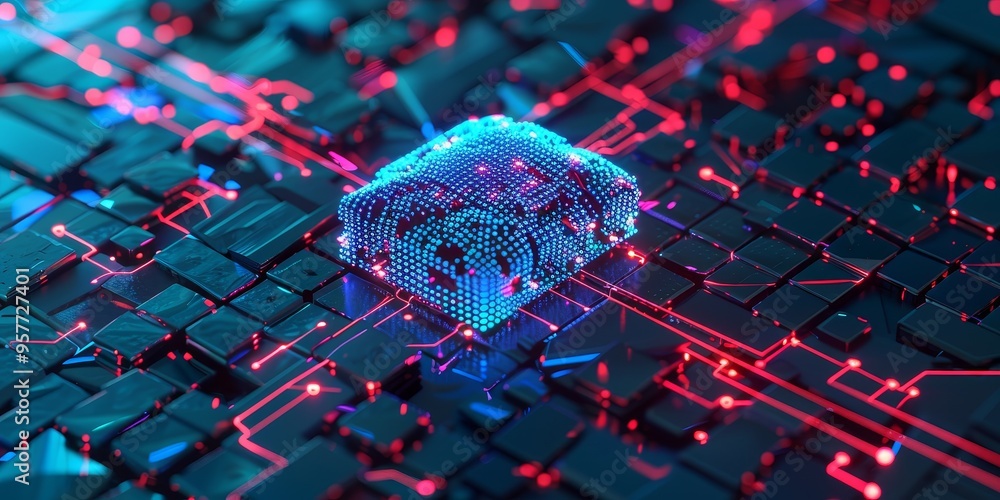 Poster Machine learning and artificial intelligence technology with digital data processing concept on abstract background