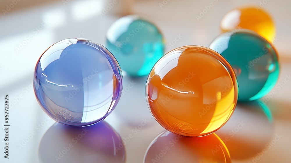 Poster dynamic 3d layered spheres composition with shadows and highlights for depth perception