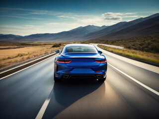 highspeed blue car on the road
