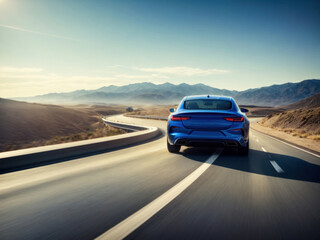 Obraz premium highspeed blue car on the road