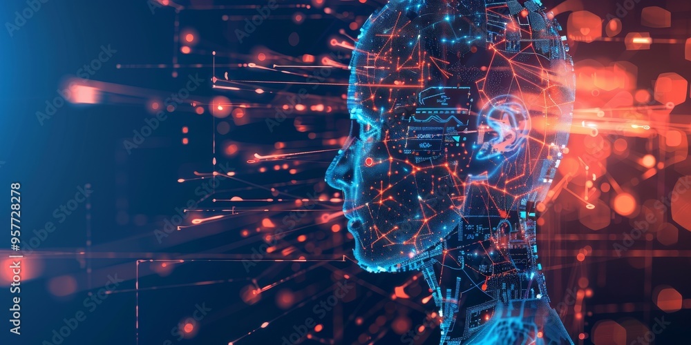 Poster Machine learning and artificial intelligence technology with digital data processing concept on abstract background