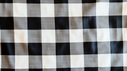 Fototapeta premium Black and white striped tablecloth background top view 