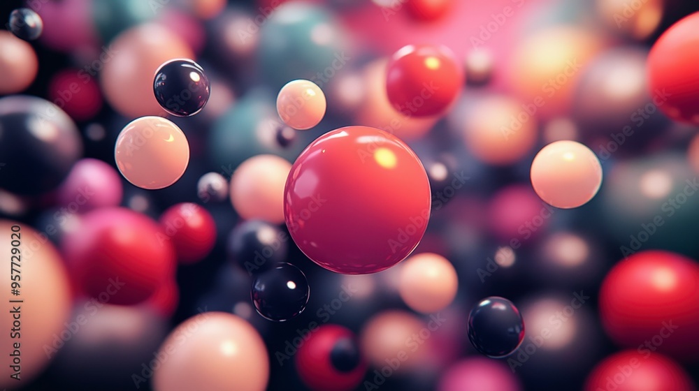 Poster dynamic sphere arrangement with randomized sizes for visual impact