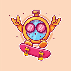cool stopwatch character mascot playing skateboard isolated cartoon