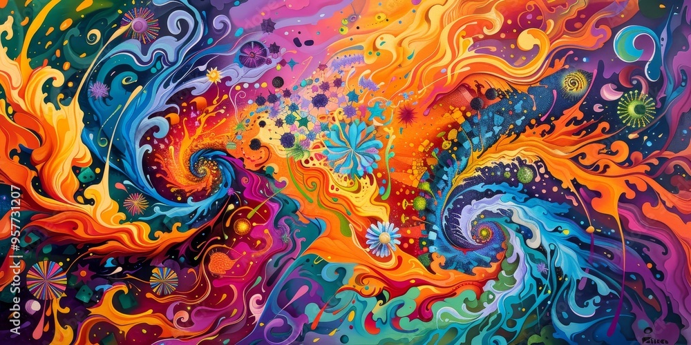 Aufkleber An abstract artwork showing the process of mutation in a vibrant, dynamic way, with swirling patterns and bright colors